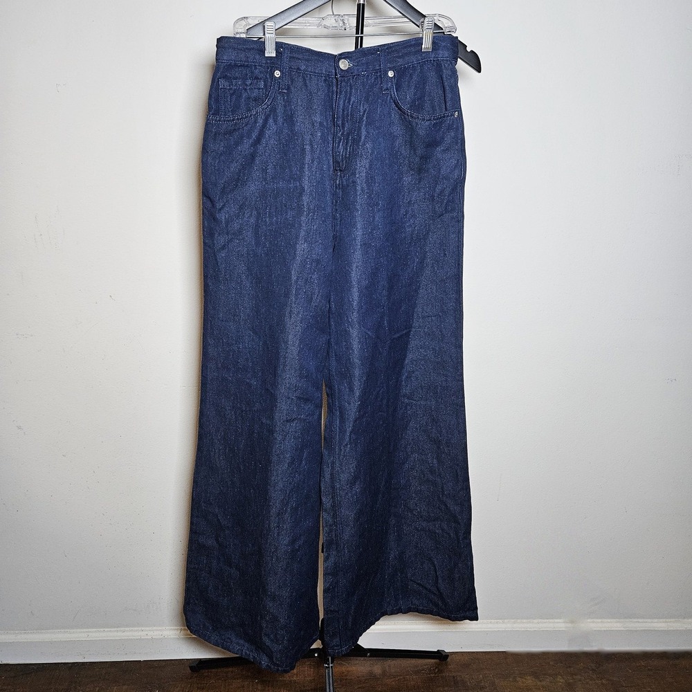 Free People We The Free Super High Rise Wide Leg Jeans Dark Denim 30 Retro 70s